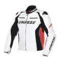 DAINESE Мотокуртка кожаная RACING D1, Размер: 60, Цвет: White/Black/Fluo-Red