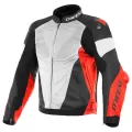 DAINESE Мотокуртка кожаная SUPER RACE PERF, Размер: 52, Цвет: White/Fluo-Red/Black-Matt