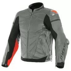 DAINESE Мотокуртка кожаная SUPER RACE, Размер: 48, Цвет: Charcoal-Gray/Ch.-Gray/Fluo-Red