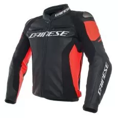 DAINESE Мотокуртка кожаная RACING 3 PERF, Размер: 52, Цвет: Black/Black/Fluo-Red