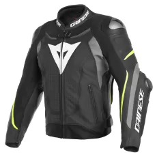 DAINESE Мотокуртка кожаная SUPER SPEED 3 PERF., Размер: 50, Цвет: Black/Matt-Gray/Fluo-Yellow