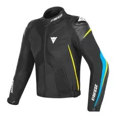 DAINESE Мотокуртка кожаная SUPER RIDER D-DRY, Размер: 54, Цвет: Black/Fire-Blue/Fluo-Yellow
