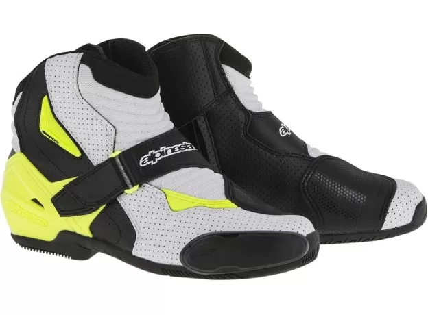 ALPINESTARS Мотоботы SMX-1 R VENTED, Размер: 40, Цвет: Black/White/Yellow Fluorescent