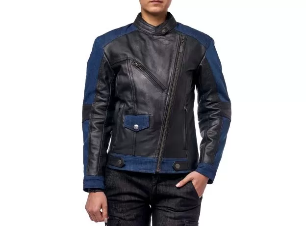 MOTEQ Мотокуртка кожаная Teacher женская, Размер: S, Цвет: черный/синий