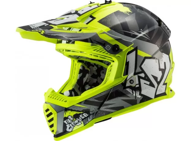 LS2 Шлем MX437 FAST, Размер: S, Цвет: CRUSHER Black H-V Yellow
