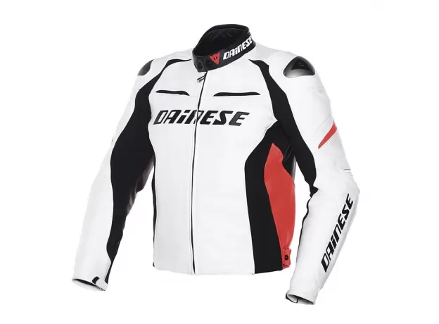 DAINESE Мотокуртка кожаная RACING D1, Размер: 60, Цвет: White/Black/Fluo-Red