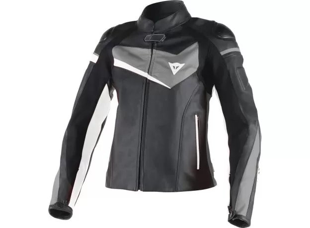 DAINESE Мотокуртка кожаная Veloster женская, Размер: 48, Цвет: Black/Grey/White