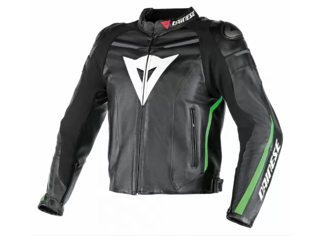 DAINESE Мотокуртка кожаная Super Fast Estivo, Размер: 60, Цвет: black/green