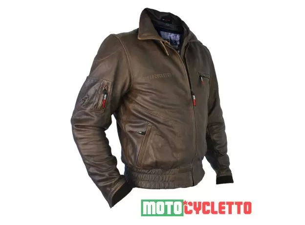 MOTOCYCLETTO Мотокуртка кожаная TOPGUN, Размер: S, Цвет: коричневый