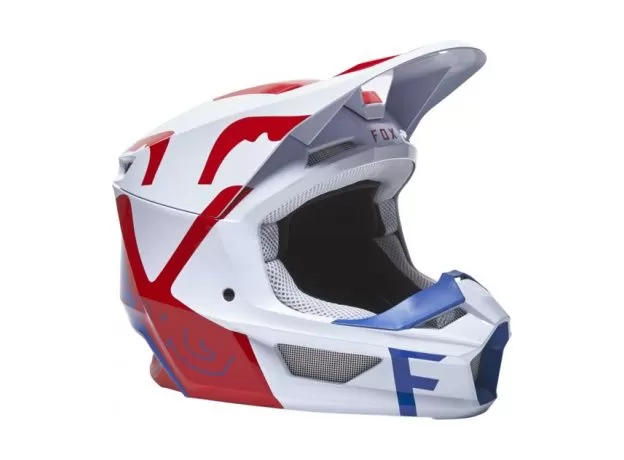 FOX Шлем V1, Размер: L, Цвет: Skew White/Red/Blue 2022