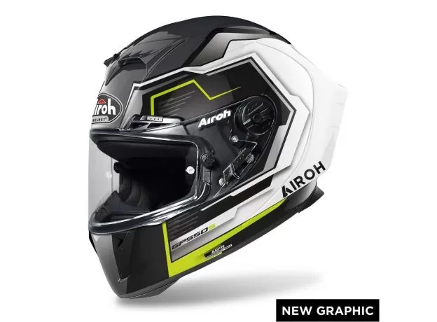AIROH Шлем GP550 S, Размер: L, Цвет: RUSH WHITE/YELLOW GLOSS