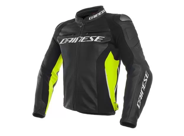 DAINESE Мотокуртка кожаная RACING 3, Размер: 50, Цвет: Black/Black/Fluo-Yellow