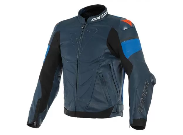 DAINESE Мотокуртка кожаная SUPER RACE, Размер: 56, Цвет: Black-Iris/Light-Blue/Fluo-Red