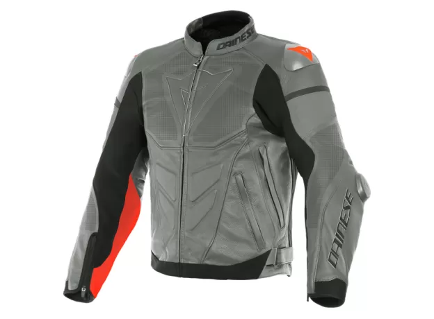 DAINESE Мотокуртка кожаная SUPER RACE PERF, Размер: 52, Цвет: Charcoal-Gray/Ch.-Gray/Fluo-Red