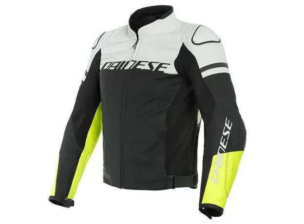 DAINESE Мотокуртка кожаная AGILE, Размер: 50, Цвет: Matt Black/White/Fluorescent Yellow