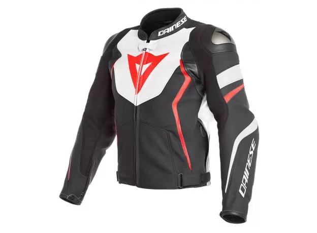 DAINESE Мотокуртка кожаная AVRO 4, Размер: 50, Цвет: Black-Matt/White/Fluo-Red