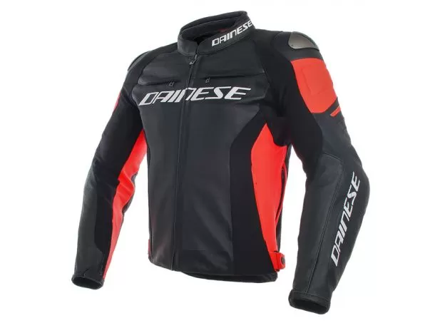 DAINESE Мотокуртка кожаная RACING 3 PERF, Размер: 54, Цвет: Black/Black/Fluo-Red
