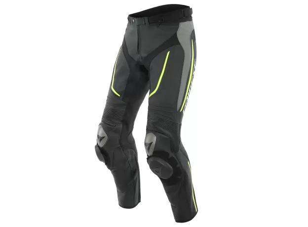 DAINESE Мотоштаны кожаные ALPHA PERF., Размер: 52, Цвет: Black/Matt-Gray/Fluo-Yellow