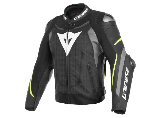 DAINESE Мотокуртка кожаная SUPER SPEED 3 PERF., Размер: 50, Цвет: Black/Matt-Gray/Fluo-Yellow