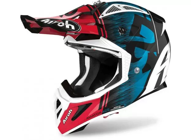 AIROH Шлем AVIATOR ACE, Размер: L, Цвет: KYBON - Blue/Red Gloss