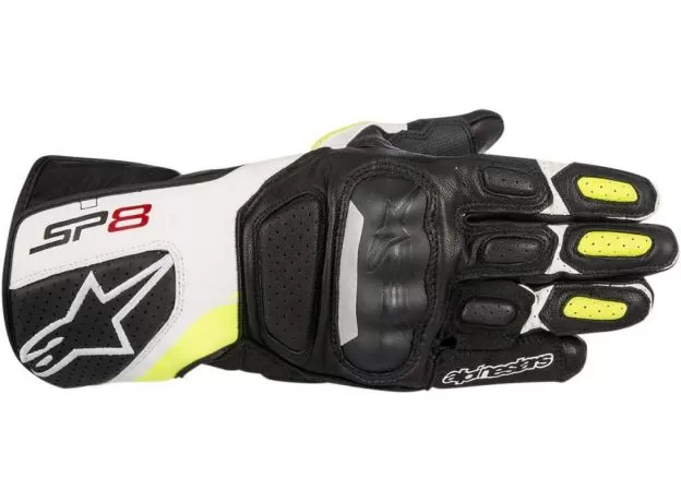 ALPINESTARS Мотоперчатки SP-8 v2, Размер: S, Цвет: Black/White/Yellow Fluorescent
