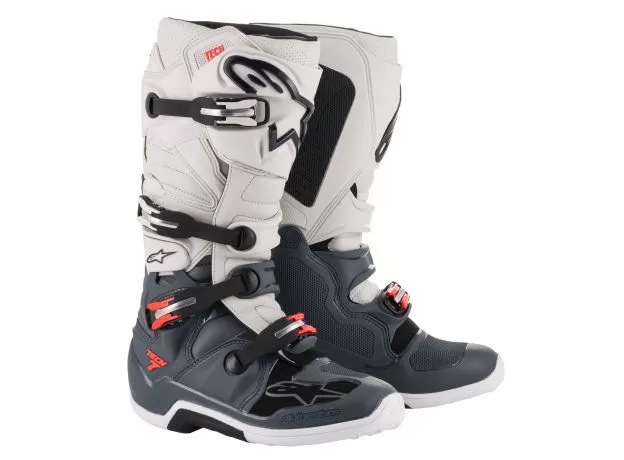 ALPINESTARS Мотоботы TECH 7, Размер: 12, Цвет: Dark Gray/Light Gray/Red Fluorescent