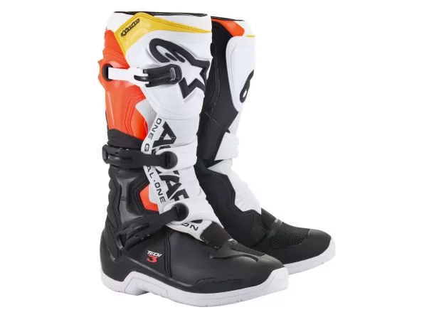 ALPINESTARS Мотоботы TECH 3, Размер: 12, Цвет: Black/White/Red Flourescent/Yellow